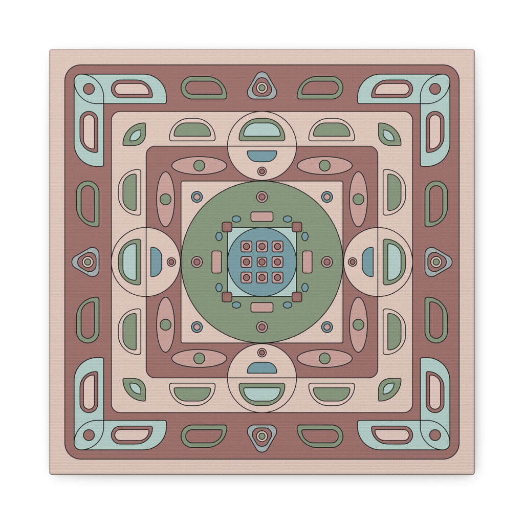 Decorative square mat with geometric pattern on a beige background
