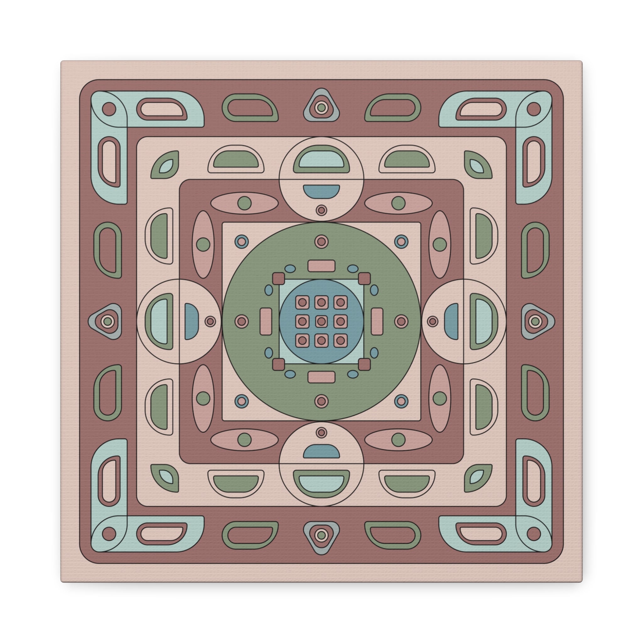 Decorative square mat with geometric pattern on a beige background