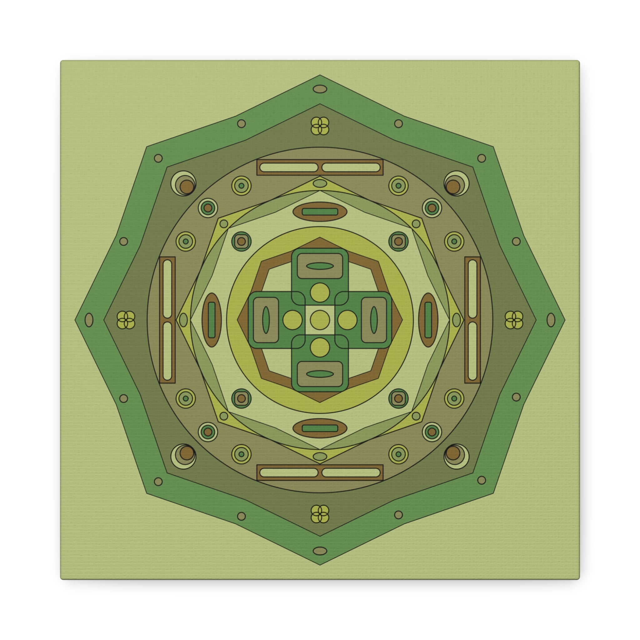 Sage Green Geometric Canvas Wall Art | Retro Abstract Square Print