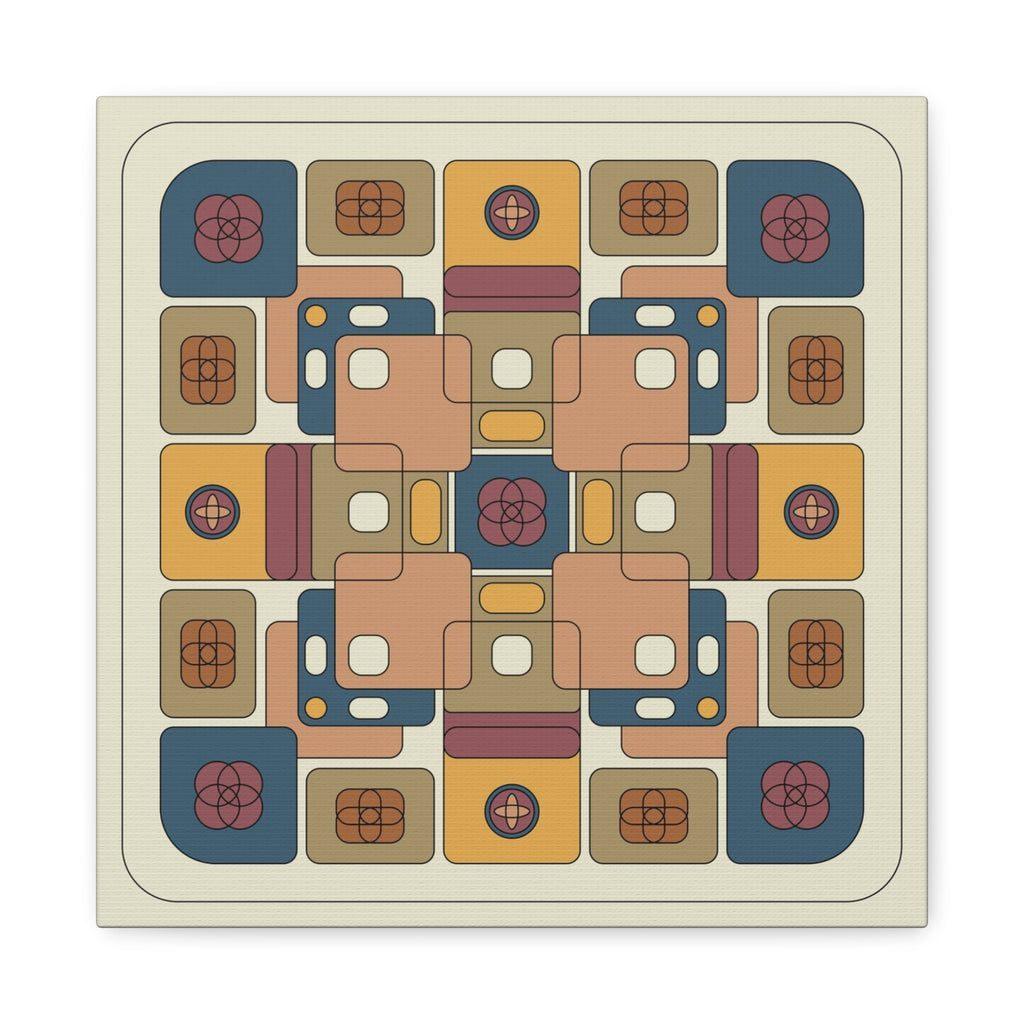 Geometric pattern with colorful squares on a beige background