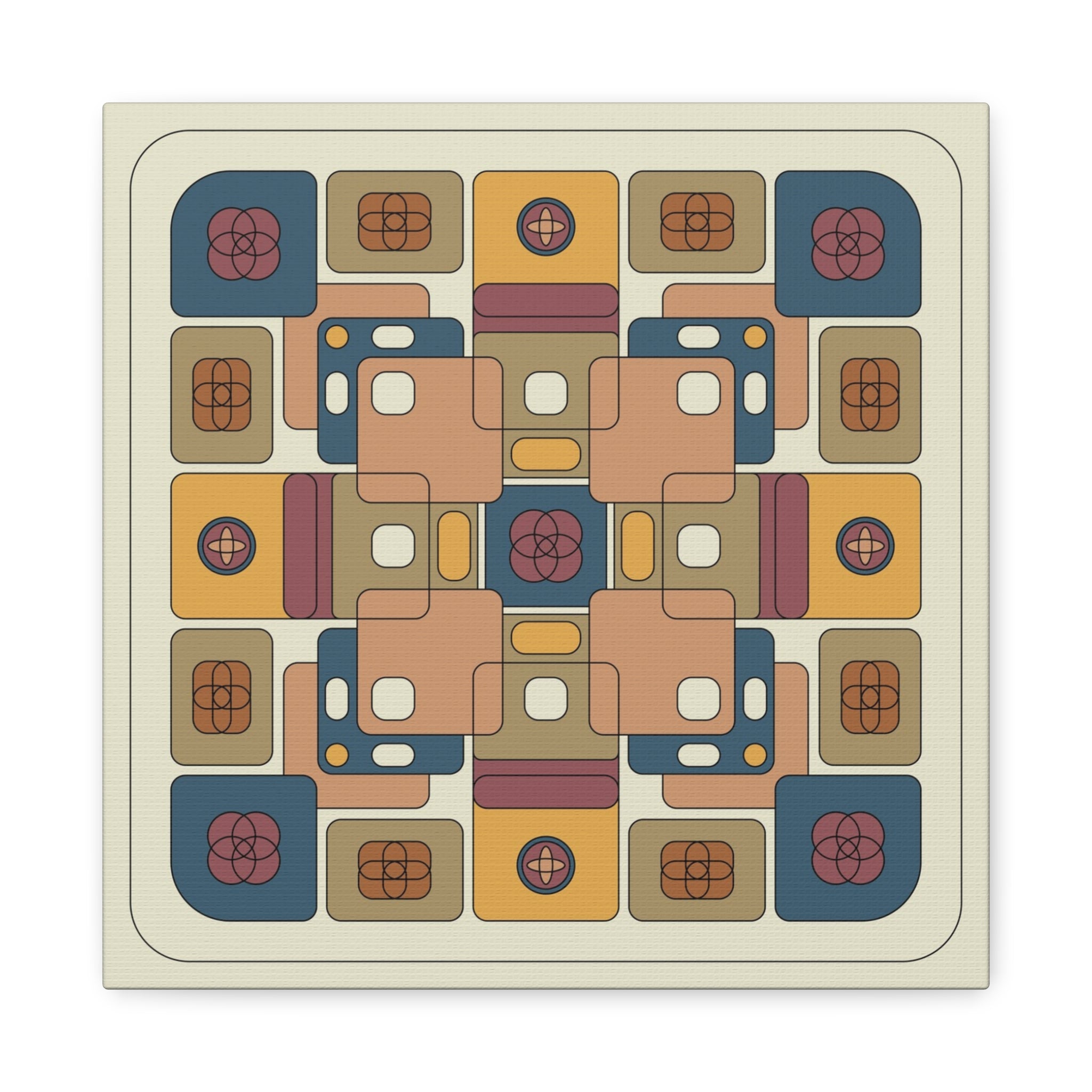 Geometric pattern with colorful squares on a beige background