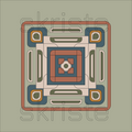 A square geometric pattern design with a symmetrical, mandala-like layout in muted earth tones, featuring a central floral motif and concentric square borders. The design is overlaid with a semi-transparent diagonal watermark reading 'skriste'.
