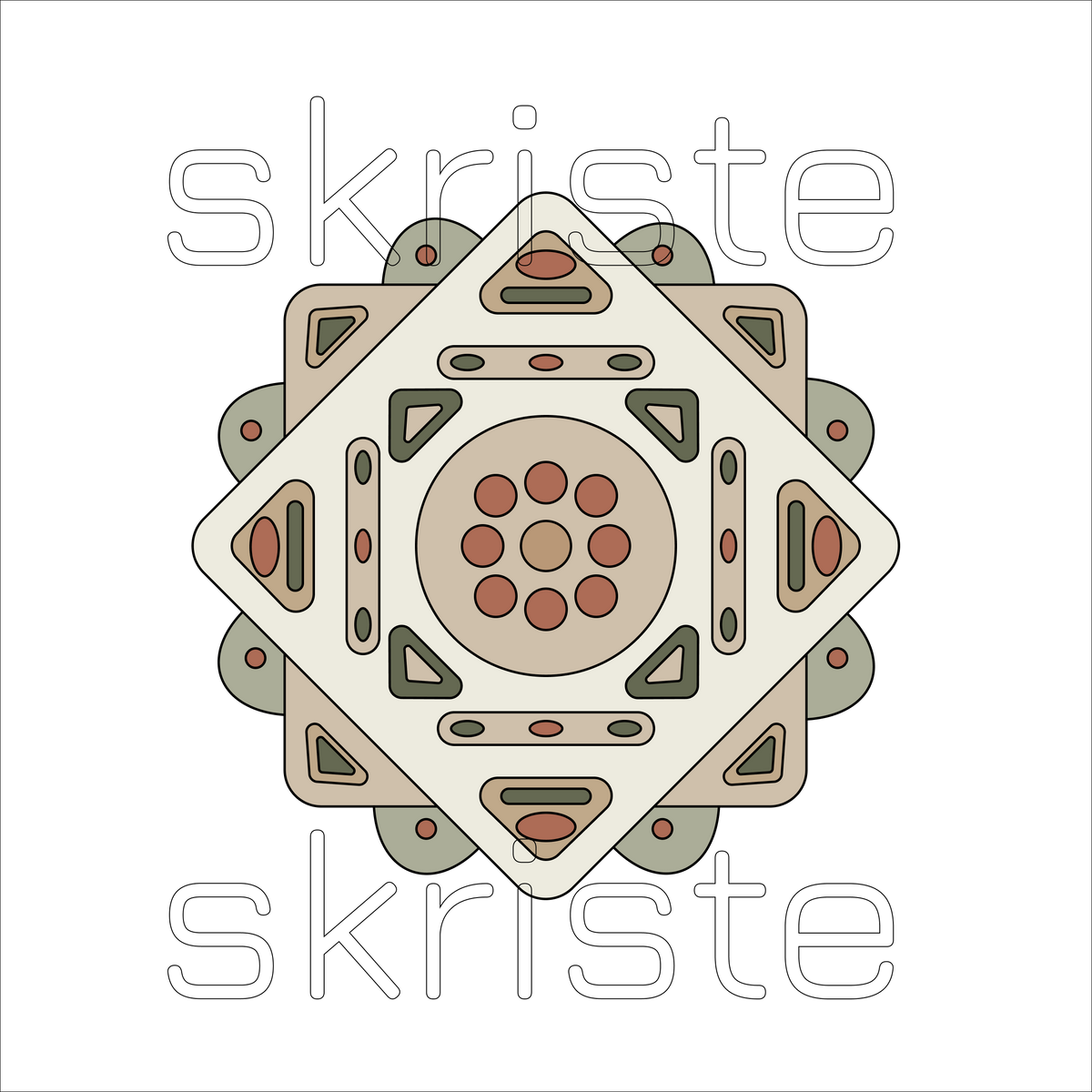 Geometric wall art with layered diamond and circle motifs in sage, terracotta and cream, transparent background