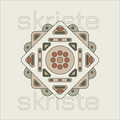 Geometric wall art with layered diamond and circle motifs in sage, terracotta and cream, with skriste watermark