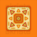 A retro-style geometric pattern tile featuring concentric squares and triangles in orange, yellow, and beige, with a visible 'skriste' watermark across the design.