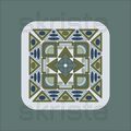 Navy blue, olive green, and sage geometric wall art design on a muted blue-gray background