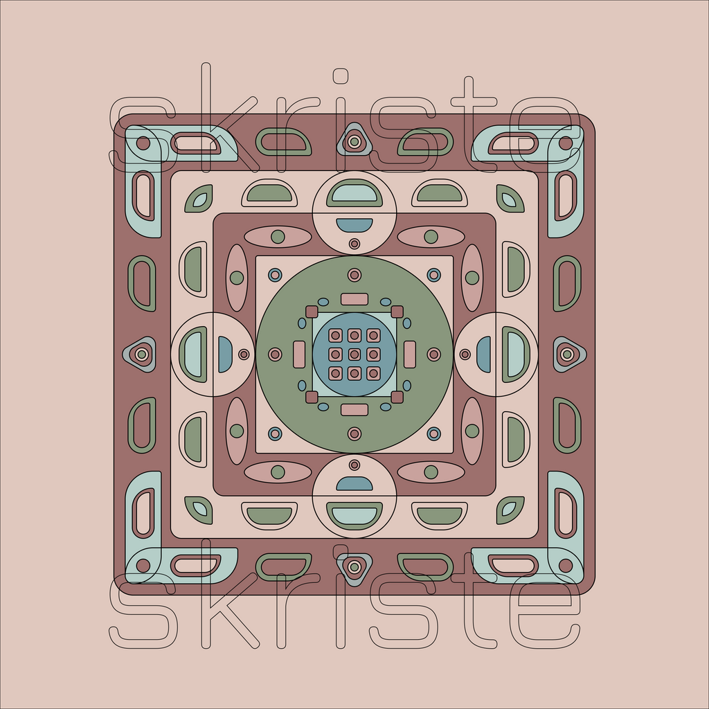 Dusty rose, sage green, and muted blue geometric wall art design on a soft blush background