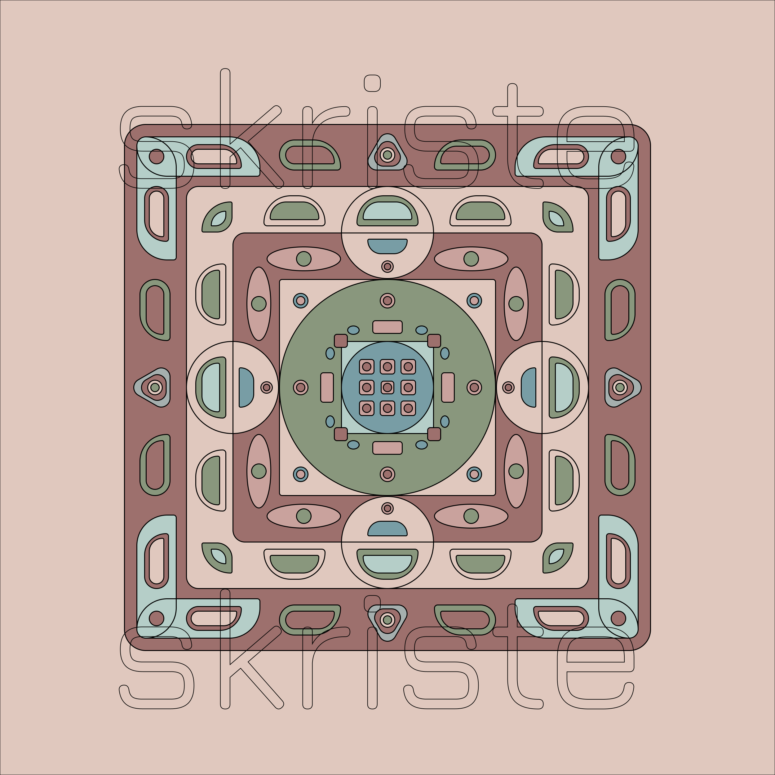 Dusty rose, sage green, and muted blue geometric wall art design on a soft blush background