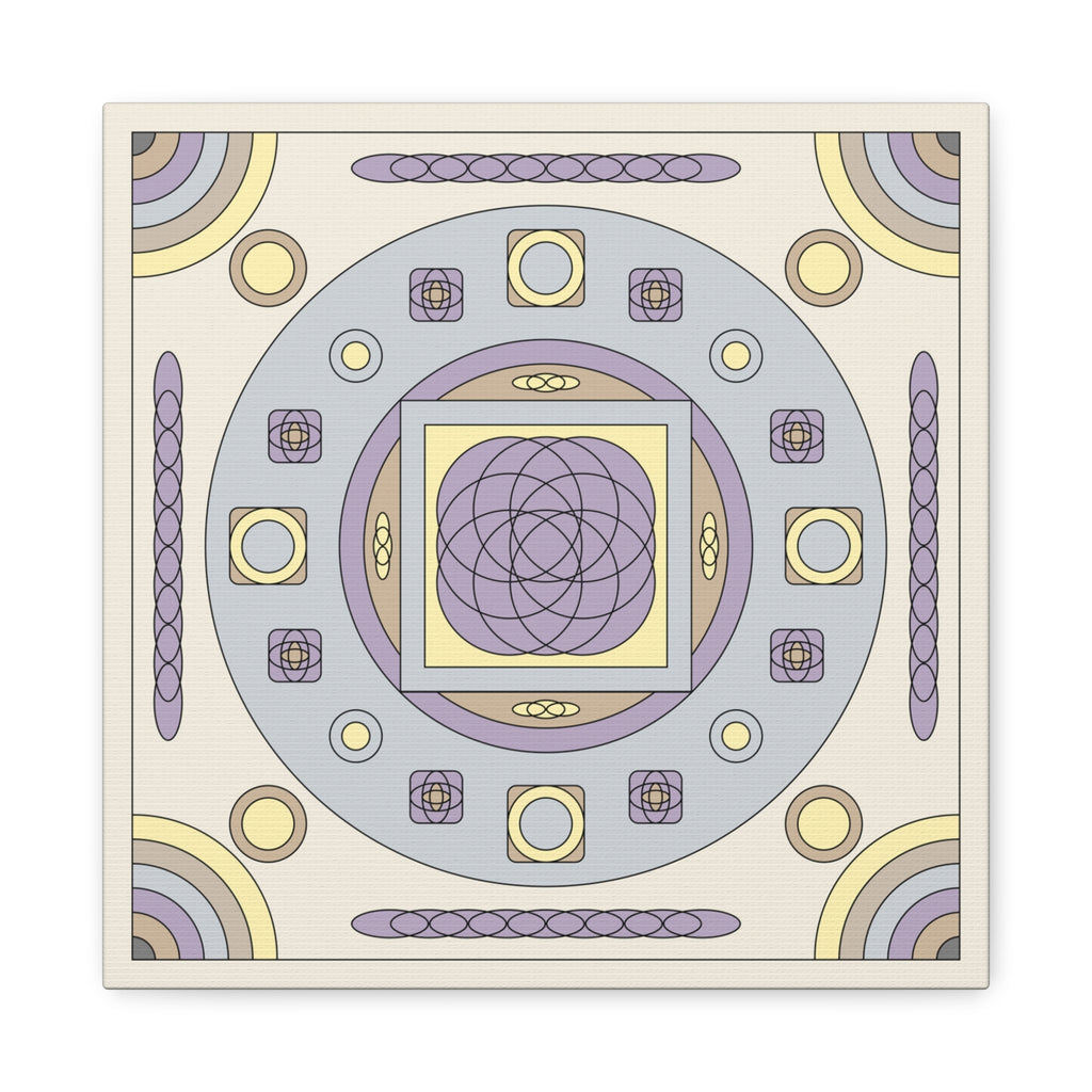 Geometric design with concentric circles and patterns on a beige background