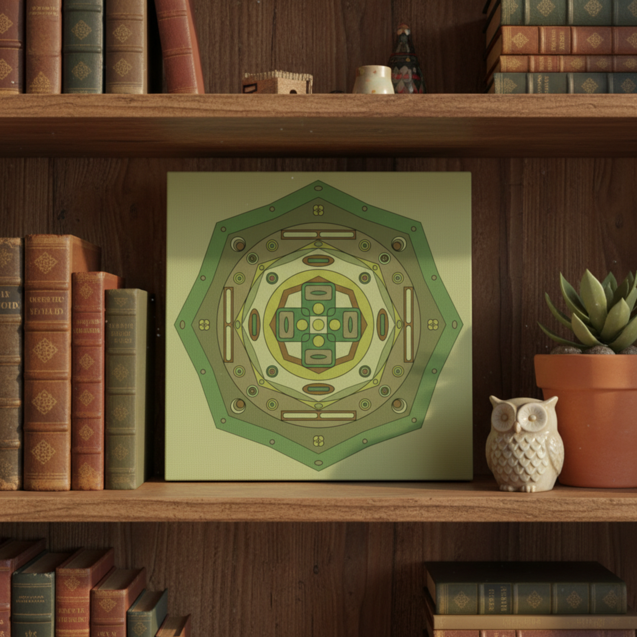 Sage Green Geometric Canvas Wall Art | Retro Abstract Square Print
