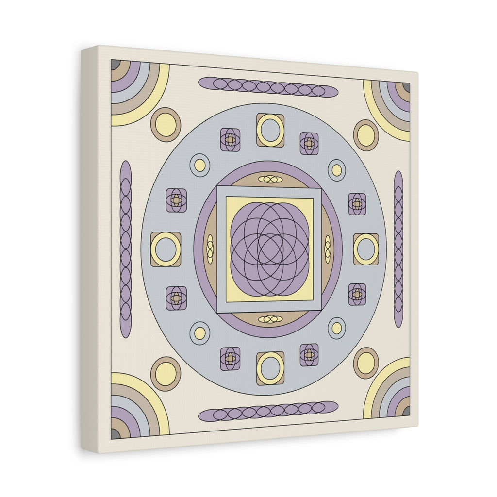 Decorative wall art with geometric pattern on a beige background