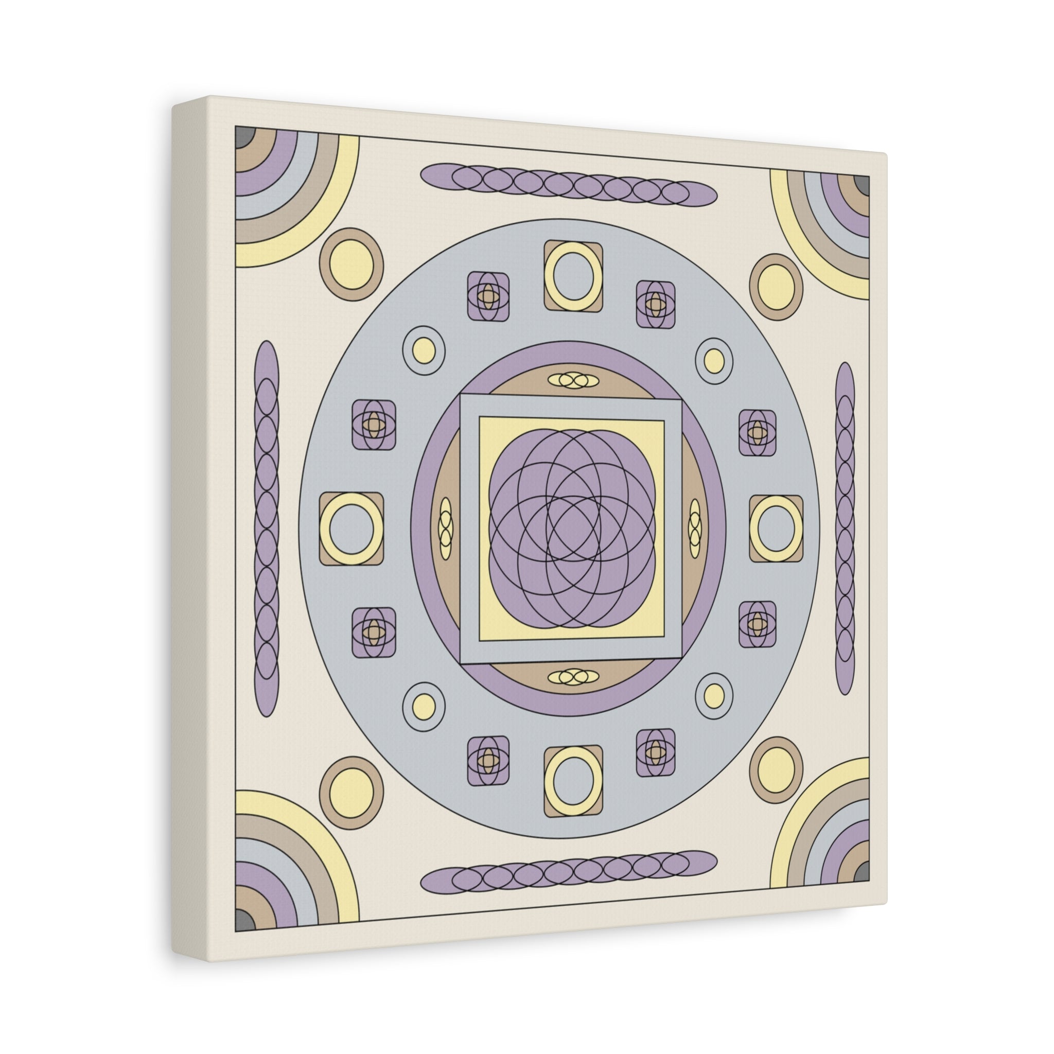 Decorative wall art with geometric pattern on a beige background