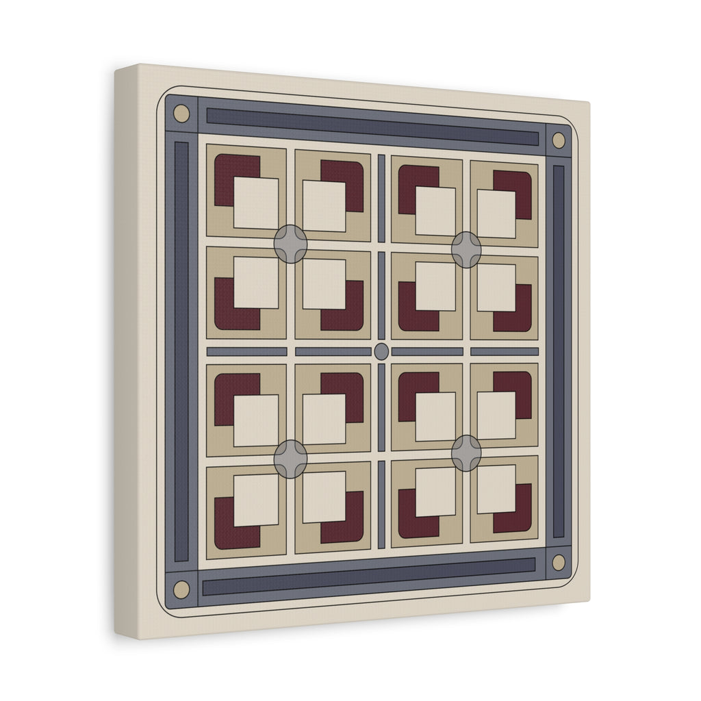 A square decorative wall art piece or tile panel with a geometric pattern, shown at a slight angle against a plain white background. The design features a cream and beige grid with dark red and gray geometric motifs.