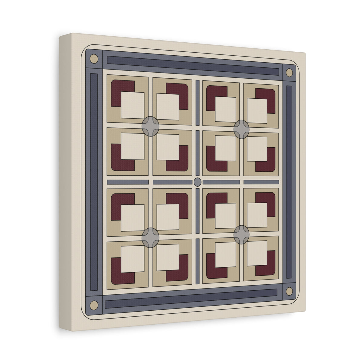 A square decorative wall art piece or tile panel with a geometric pattern, shown at a slight angle against a plain white background. The design features a cream and beige grid with dark red and gray geometric motifs.