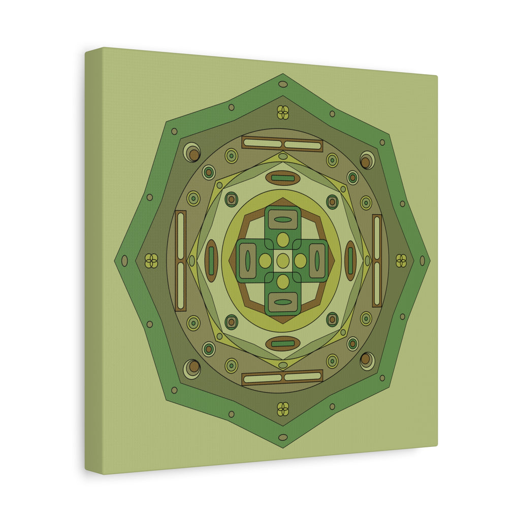 Decorative wall art with geometric pattern on a light green background