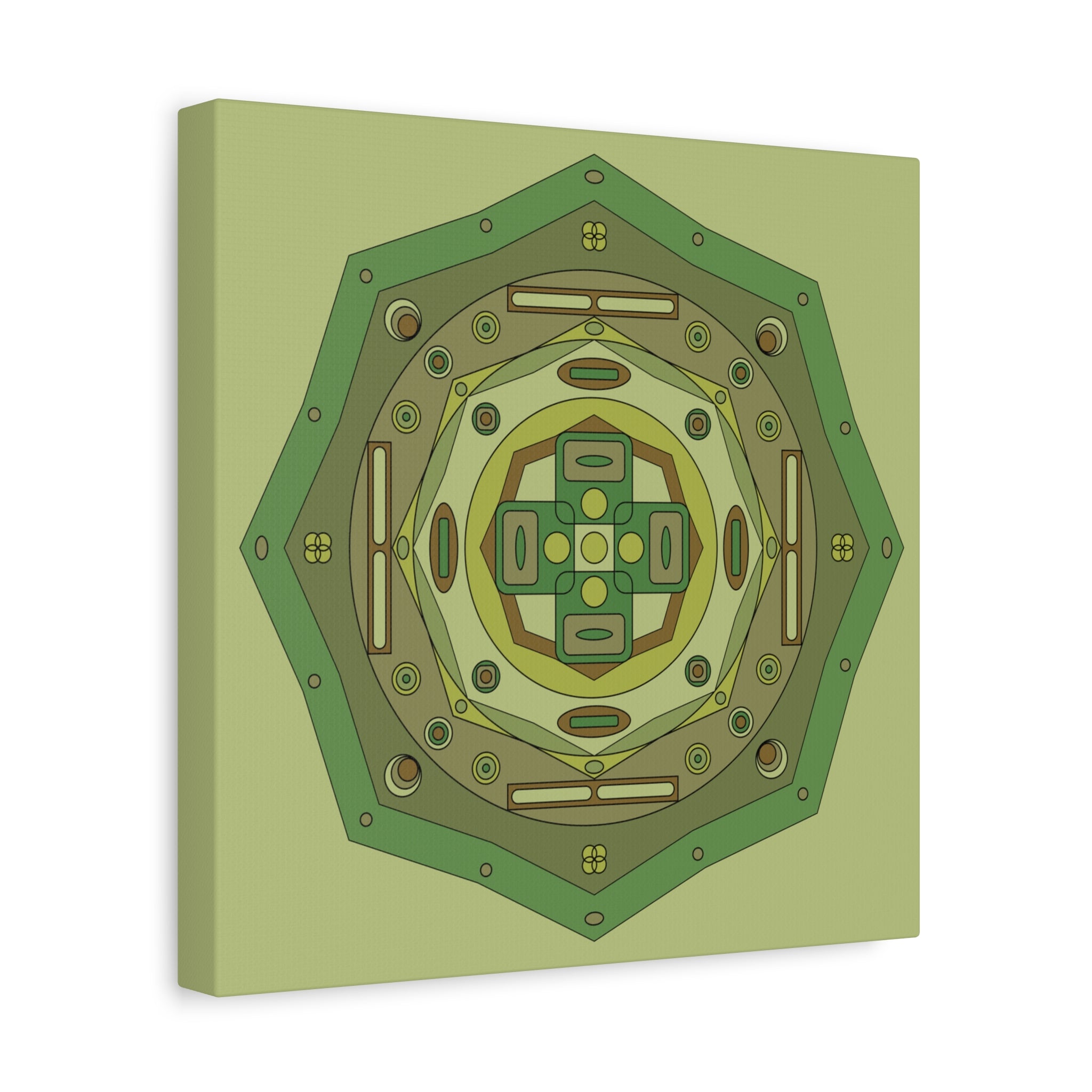 Decorative wall art with geometric pattern on a light green background