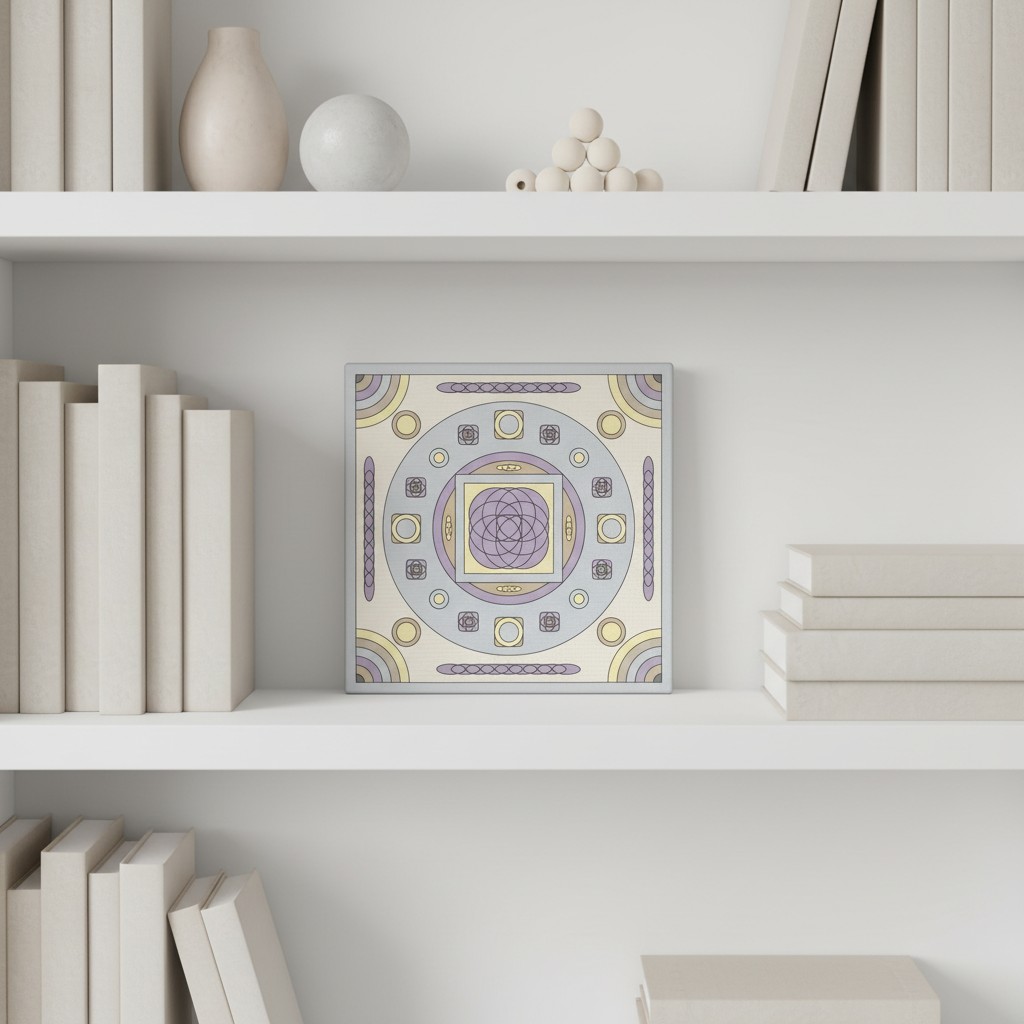 Geometric Canvas on Bookshelf