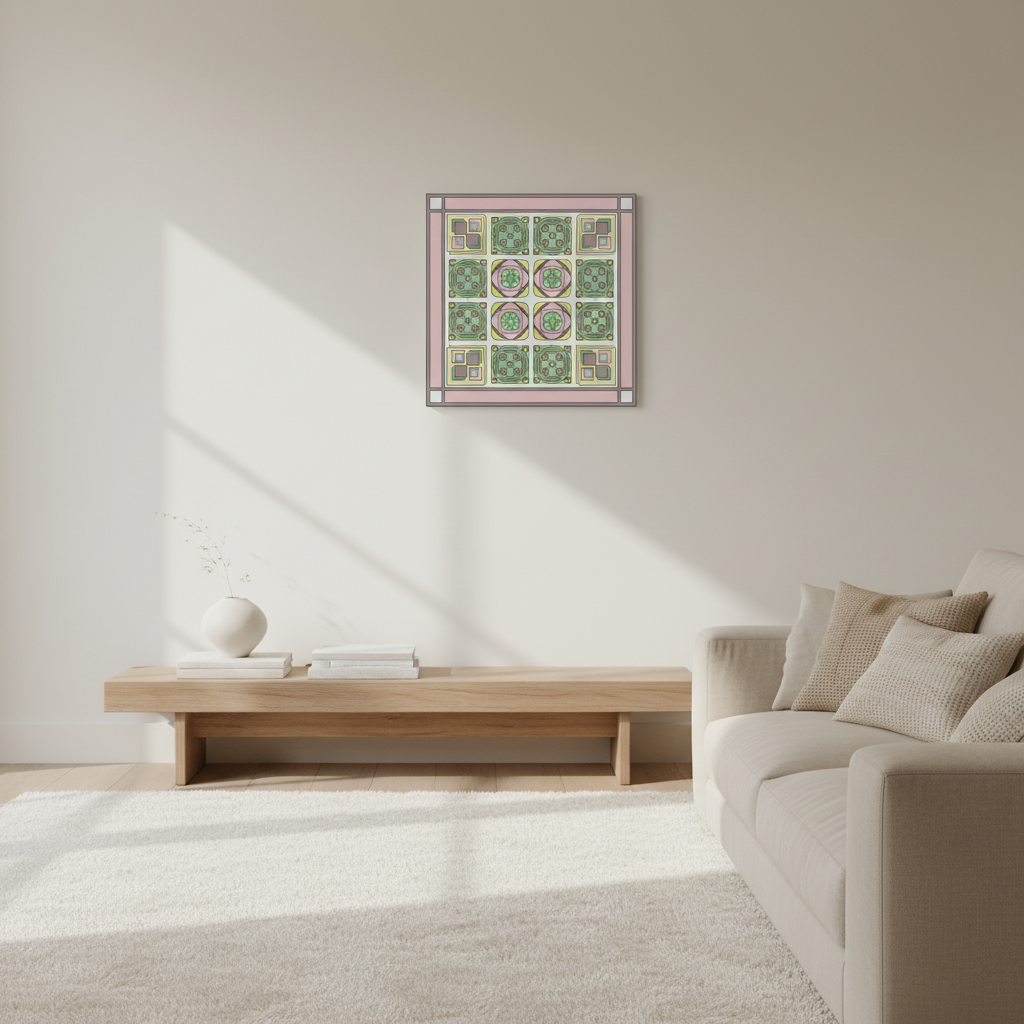 Geometric floral tile canvas print in living room