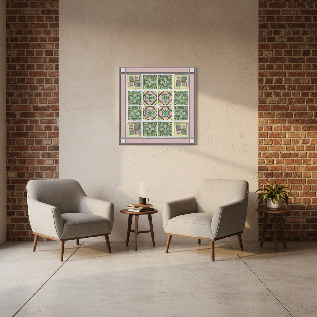 Geometric floral tile canvas print in cafe