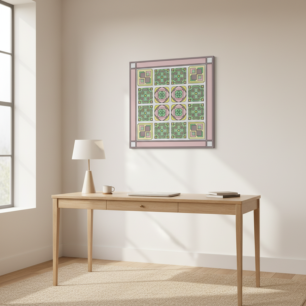 Geometric floral tile canvas print in home office