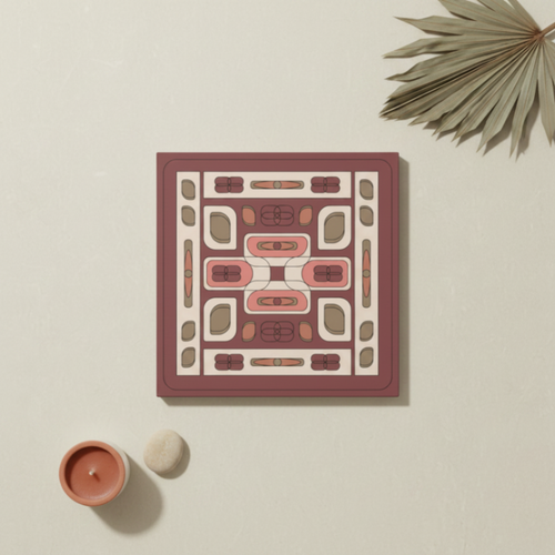 Retro geometric canvas print flat lay with decorative objects