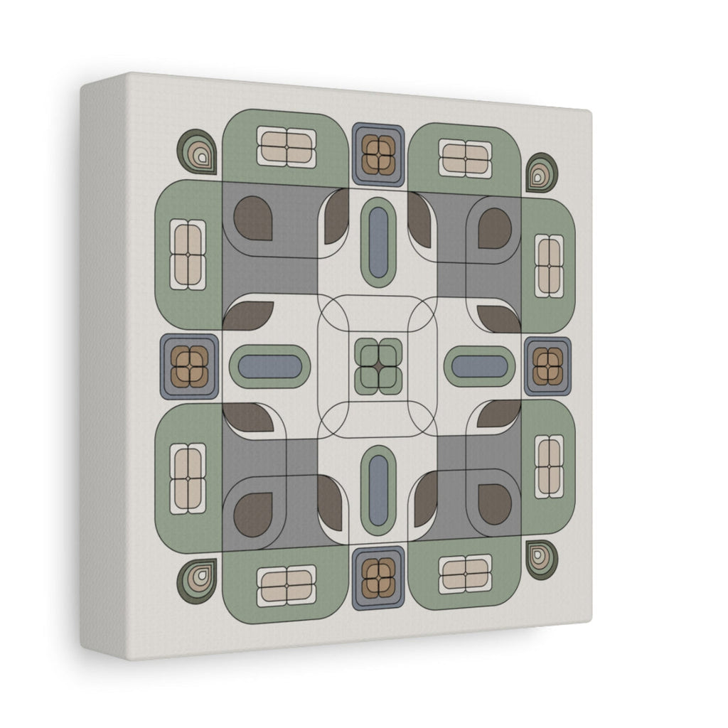 Sage green geometric canvas print — side view showing canvas depth and quality