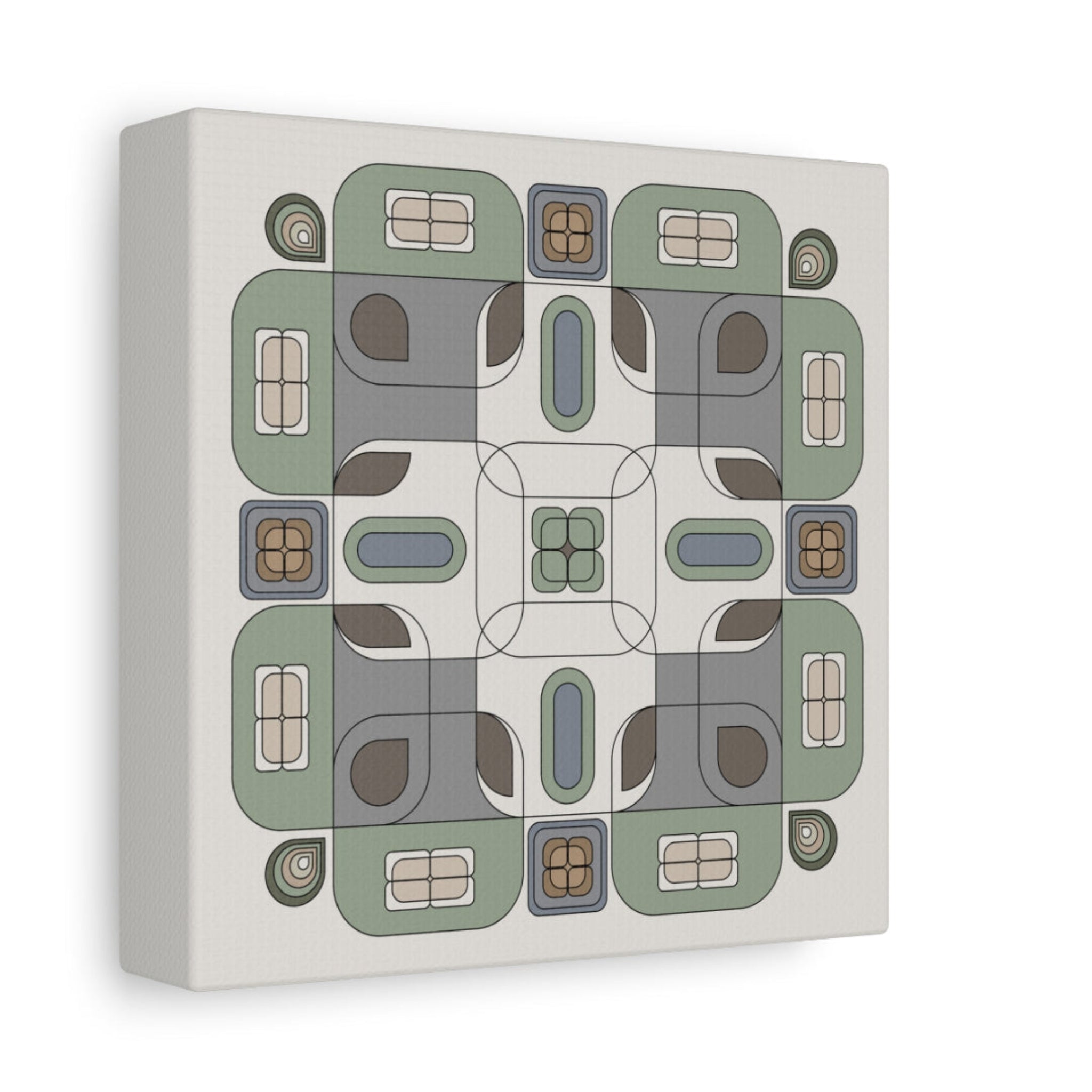 Sage green geometric canvas print — side view showing canvas depth and quality