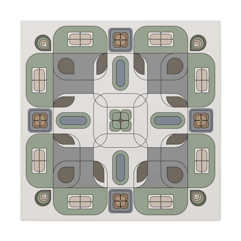 Sage green and gray geometric canvas print — minimalist square wall art on white background