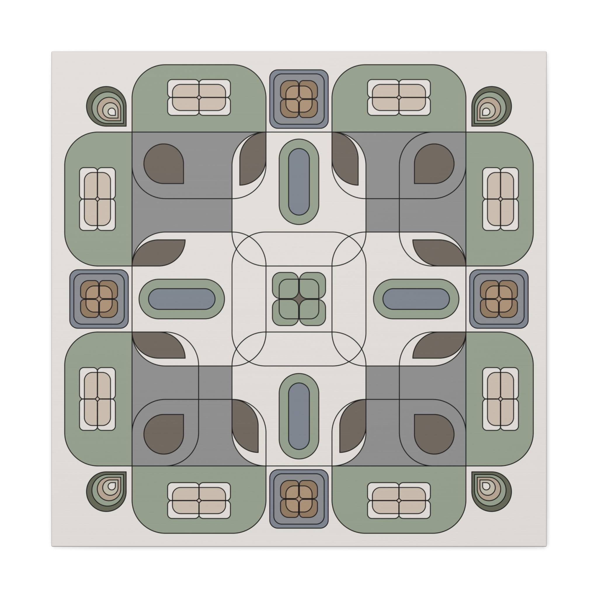 Sage green and gray geometric canvas print — minimalist square wall art on white background